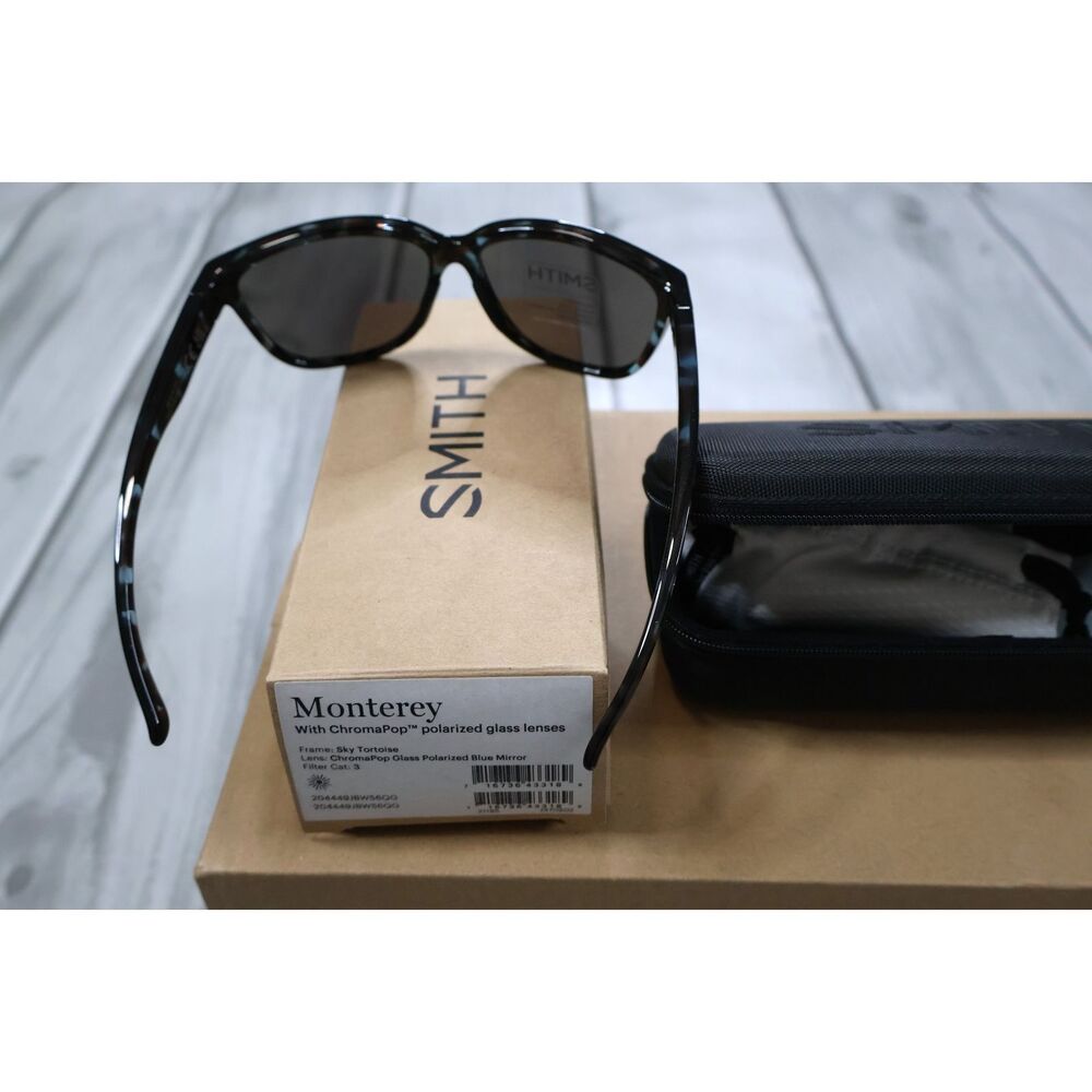 NEW Smith Monterey ChromaPop Polarized Blue Mirrored Glass Tortoise Sunglasses - Picture 3 of 4